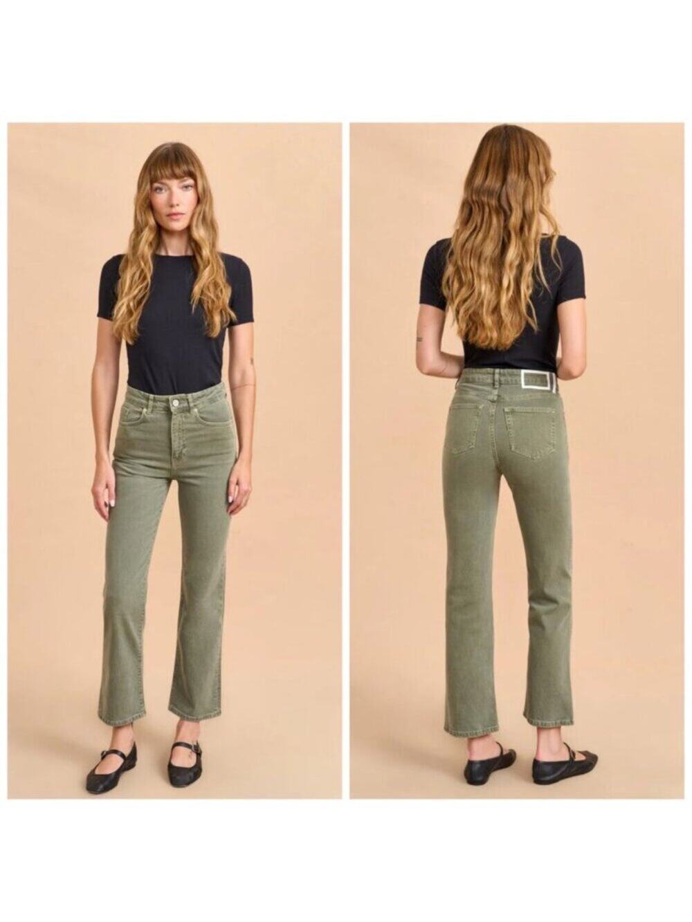La Ligne Meredith High Rise Cropped Flare Jeans Sage Green Size 26